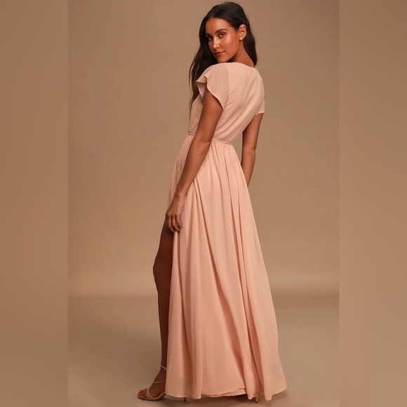 Lulus Lost in the Moment Blush Maxi Dress Blush Pink Wedding Guest Bridesmaid - Picture 4 of 11